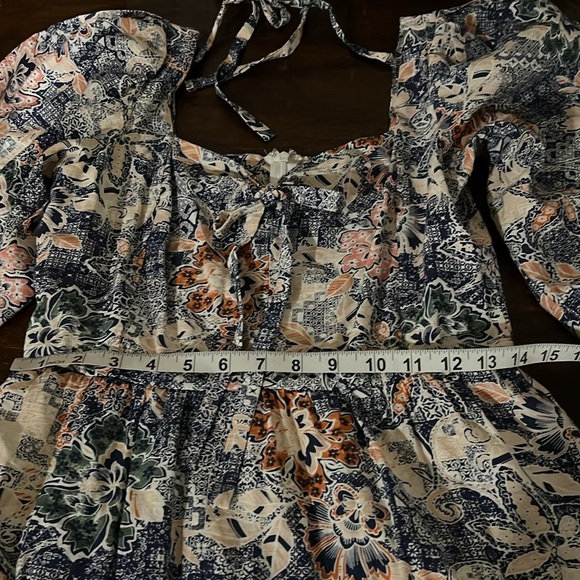 MOON RIVER Tiered Midi Dress Puff Sleeves Lined Bohemian Floral Print Size M - Picture 14 of 15